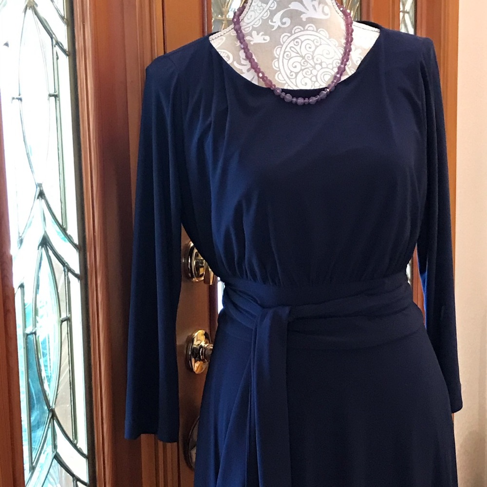 ELEGANT MIDI DRESS LOVELY NAVY BLUE SILKY FABRIC NORDSTROM VINTAGE SZ 10 BNWT
